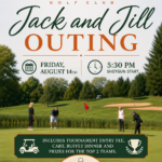 Poster promoting the Jack and Jill Outing at Spring Hollow Golf Club, with date, 5:30 PM shotgun start, and $79 per person.